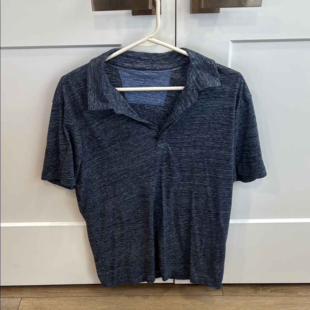 Banana Republic Men's Heathered Blue/Gray Polo Shirt